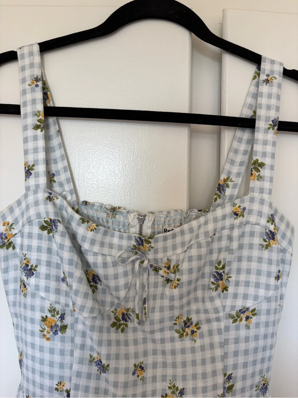 Reformation Blue Gingham Floral Midi Dress - Picture 7 of 9
